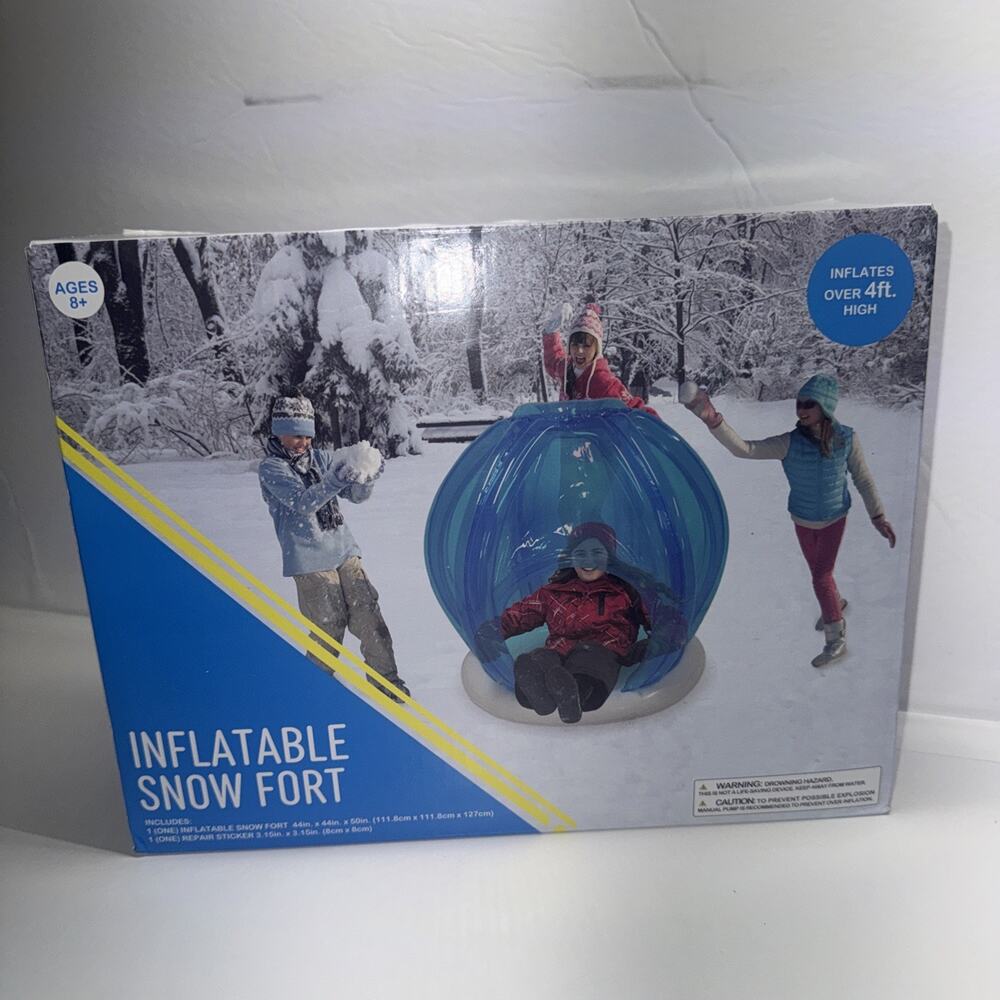 Blue and Green Inflatable Snow Fort Inflates Over 4 Feet 44 X 44 X 50- NEW